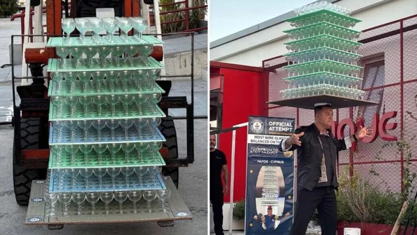 Cypriot Dancer Breaks Guinness Record Balancing 511 Wine Glasses