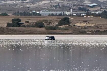 Two Cars Trapped in Larnaca Salt Lake After Illegal Entry