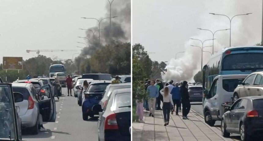 Moving Car Catches Fire Near Larnaca Airport
