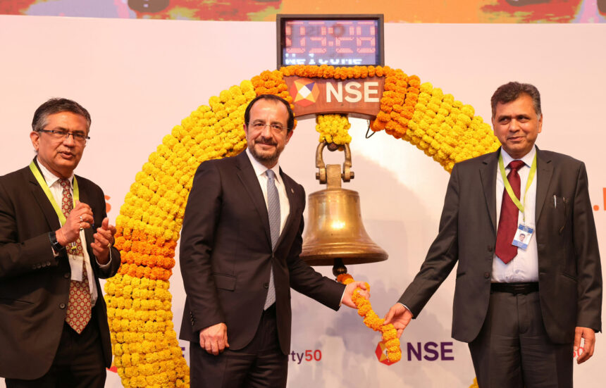President Christodoulides Rings Bell at Mumbai Stock Exchange