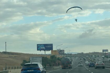 Paraglider Drifts Over Busy Limassol-Nicosia Motorway