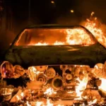 Geri Fire Destroys Two Vehicles and Damages Six Others